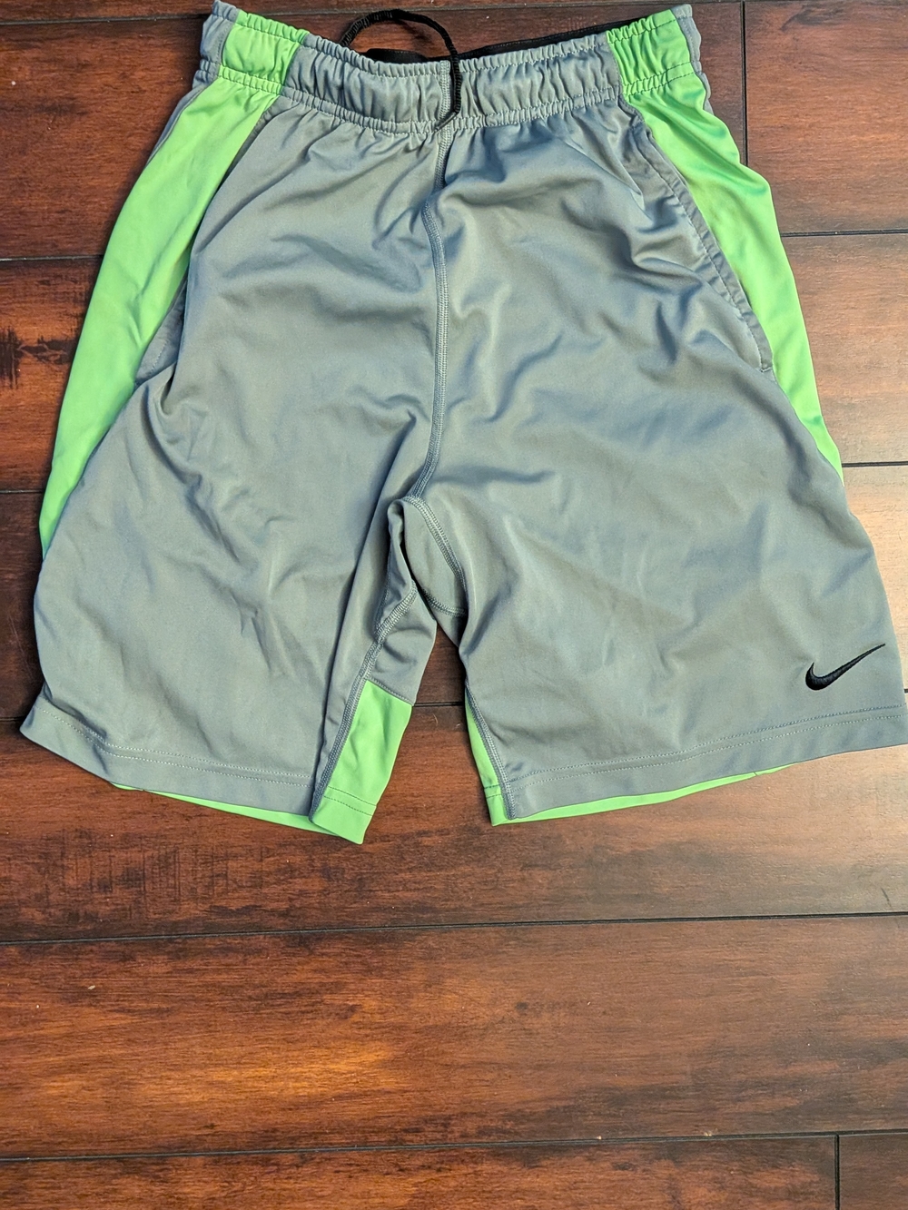 Nike Men's Gray and Neon Green Athletic Shorts